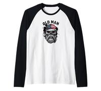 Hombre Old Man Skull Patriota USA Bandera Bandana Camiseta Manga Raglan