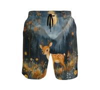 Hombre Pantalon Corto De Playa, Luna De Ciervo Pequeño, Secado Rápido Shorts De Baño con Forro De Malla Swim Trunks para Vacaciones Piscina Trotar 3XL