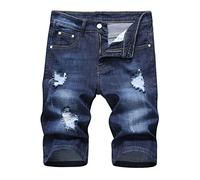 Hombre Pantalón Corto Vaquero Pantalones Vaqueros Denim Shorts Bermudas Pantalón de Algodón Desgastado Pantalón de Ocio Slim Fit Estilo Urbano Pantalones Cortos Vaquero Hombre