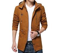 Hombre Parka con Capucha Espesar Calor Forro Chaqueta Abrigo Color Sólido Amarillo XL