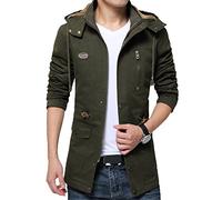 Hombre Parka con Capucha Espesar Calor Forro Chaqueta Abrigo Color Sólido Verde del Ejército L