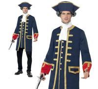 Hombre Pirata Commander Admiral Traje Azul Marino Disfraz Lujo M-L