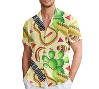 Hombre Primavera Y Verano Estilo Camisas De Un Pecho Solapa Informal Estampado Completo Playa Manga Corta Vacaciones Camisas De Vacaciones Al Libre (Beige, XXXL)