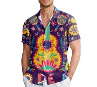 Hombre Primavera Y Verano Estilo Camisas De Un Pecho Solapa Informal Estampado Completo Playa Manga Corta Vacaciones Camisas De Vacaciones Al Libre (Dark Blue, XL)