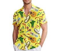 Hombre Primavera Y Verano Estilo Camisas De Un Pecho Solapa Informal Estampado Completo Playa Manga Corta Vacaciones Camisas De Vacaciones Al Libre (Yellow, XXXL)