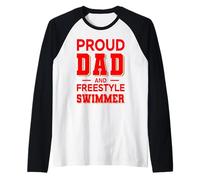 Hombre Proud Dad Freestyle Swimmer Design Rojo Completo Camiseta Manga Raglan