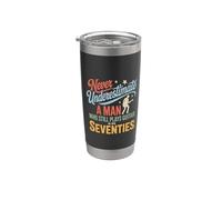 Hombre que todavía toca la guitarra en sus setenta guitarrista retro Vaso térmico de acero inoxidable de doble pared