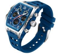 Hombre Relojes para Hombre Rectángulo Unico Reloj Militar Digital Analógico Deportes Reloj de Pulsera con Alarma, Cronómetro,Cuenta Atrás,Cada Hora Chime,Luminoso y Impermeable Multifunción (Azul)