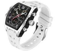 Hombre Relojes para Hombre Rectángulo Unico Reloj Militar Digital Analógico Deportes Reloj de Pulsera con Alarma, Cronómetro,Cuenta Atrás,Cada Hora Chime,Luminoso y Impermeable Multifunción (Blanco)