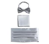 Hombre Satén Faja de Esmoquin & Pajarita & Pañuelo de Bolsillo 3 en 1 Set para Boda Banquet Smoking Caballero - Liso Gris