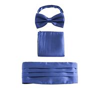 Hombre Satén Faja de Esmoquin & Pajarita & Pañuelo de Bolsillo 3 en 1 Set para Boda Banquet Smoking Caballero - Liso Azul Oscuro
