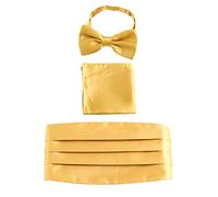 Hombre Satén Faja de Esmoquin & Pajarita & Pañuelo de Bolsillo 3 en 1 Set para Boda Banquet Smoking Caballero - Liso Oro