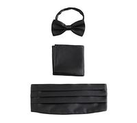 Hombre Satén Faja de Esmoquin & Pajarita & Pañuelo de Bolsillo 3 en 1 Set para Boda Banquet Smoking Caballero - Liso Negro