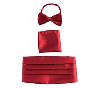 Hombre Satén Faja de Esmoquin & Pajarita & Pañuelo de Bolsillo 3 en 1 Set para Fiesta Boda Banquet Smoking Caballero - Liso Rojo Bordeaux