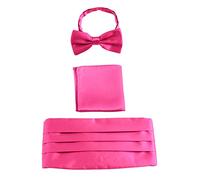 Hombre Satén Faja de Esmoquin & Pajarita & Pañuelo de Bolsillo 3 en 1 Set para Fiesta Boda Banquet Smoking Caballero - Liso Rosa