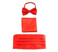 Hombre Satén Faja de Esmoquin & Pajarita & Pañuelo de Bolsillo 3 en 1 Set para Fiesta Boda Banquet Smoking Caballero - Liso Rojo