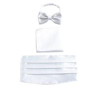 Hombre Satén Faja de Esmoquin & Pajarita & Pañuelo de Bolsillo 3 en 1 Set para Fiesta Boda Banquet Smoking Caballero - Liso Blanco