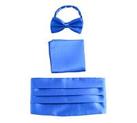 Hombre Satén Faja de Esmoquin & Pajarita & Pañuelo de Bolsillo 3 en 1 Set para Fiesta Boda Banquet Smoking Caballero - Liso Azul Saphirre