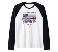 Hombre Saved by Grace, Driven by Faith - Men's Christian Muscle Car Camiseta Manga Raglan
