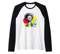 Hombre Signo de Paz Retro Pop Retrato gráfico Gesto Rizado Camiseta Manga Raglan