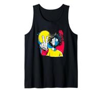 Hombre Signo de Paz Retro Pop Retrato gráfico Gesto Rizado Camiseta sin Mangas