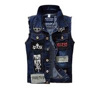 Hombre Solapa Imprimir Chaleco Vaquera Sin Manga Chaqueta Tejanos Azul Marino M