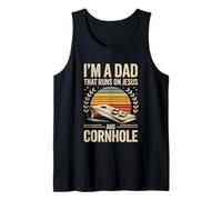 Hombre Soy un papá Que Corre con Jesús y Cornhole Retro Christian Camiseta sin Mangas