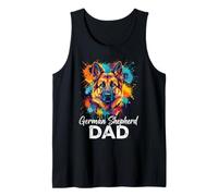 Hombre Splash Art German Shepherd Dad GSD Camiseta sin Mangas