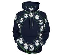 Hombre Sudadera con Capucha 3D Lindo Panda Impresión Hoodie Pullover Manga Larga Líneas Circulares Otoño Deportiva Suelta Jersey con Bolsillo