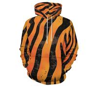 Hombre Sudadera con Capucha 3D Textura De Tigre Impresión Hoodie Pullover Manga Larga Patrón De Rayas Otoño Deportiva Suelta Jersey con Bolsillo