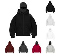 Hombre Sudadera con Capucha y Cremallera Sudadera Hombre Invierno Chaqueta Cálida Balaclava Máscara Pasamontañas Moto Ciclismo Anti Viento para Deportes al Aire Libre