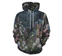 Hombre Sudaderas con Capucha 3D Conejo Elementos Florales Divertida Hoodie con Mangas Escena De Bosque Natural Largas Unisex Streetwear Sudadera Deportiva con Cordón