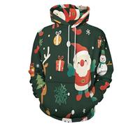 Hombre Sudaderas con Capucha 3D Elementos Papá Noel Muñeco Nieve Divertida Hoodie con Mangas Escena Navideña Largas Unisex Streetwear Sudadera Deportiva con Cordón