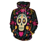Hombre Sudaderas Con Capucha Jerséis 3D Impreso Lindas Flores Huesos De Azúcar Arte Mexicano Estampado Sudadera Jumper Mujer Jersey De Manga Larga Suave Logotipo Sweatshirt Con Bolsillo, Negro