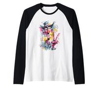 Hombre Surrealista Señalando Graffiti Retrato Pop Arte Gráfico Largo Camiseta Manga Raglan