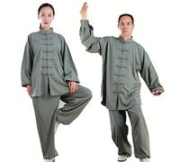 Hombre Tai chi Uniforme Artes marciale Ropa Traje de Kung fu artes marciales entrenamiento wing chun ropa para Hombre Mujer ,Green-XXL