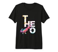 Hombre Theo - Nombre de niño con Dinosaurios de Colores Camiseta Premium
