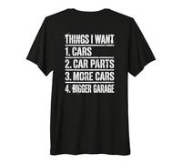 Hombre Things I Want Cars Car Parts Funny Mechanic (EN LA Parte Trasera) Camiseta Premium