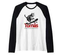 Hombre TOMÁS - hermoso nombre de niño con gato y monopatín Camiseta Manga Raglan