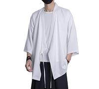 Hombre Vintage Hippie Cloak Kimono Japonés Color Sólido Holgado Manga 3/4 Cárdigan Chaqueta