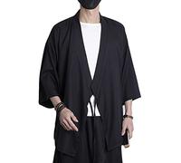 Hombre Vintage Hippie Cloak Kimono Japonés Color Sólido Holgado Manga 3/4 Cárdigan Chaqueta