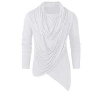 Hombre Vintage Knight Punk Cuello Slouchy Solid Top - Traje medieval renacentista Cosplay para Halloween Juego de rol, Disfraz histórico, blanco, XL