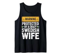 Hombre Warning Protected by A Crazy Swedish Wife Camiseta sin Mangas