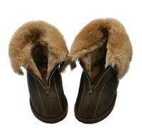 Hombre y Mujer Piel de Cordero Zapatillas Alaska Marrón Oscuro Auténtico Merino