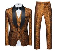 Hombres 3 Piezas Traje de Patrón Floral Conjuntos de los hombres de la fiesta de la boda social de negocios Jacquard Tuxedo Chaleco Pantalones, amarillo, 6X-Large