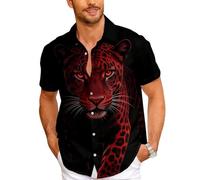 Hombres 3D Animal Salvaje impresión Campamento Cuello Manga Corta botón Arriba Camisa león Leopardo Oso Zorro Verano Casual Hawaiano Camisa