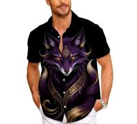 Hombres 3D Animal Salvaje impresión Campamento Cuello Manga Corta botón Arriba Camisa león Leopardo Oso Zorro Verano Casual Hawaiano Camisa