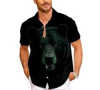 Hombres 3D Animal Salvaje impresión Campamento Cuello Manga Corta botón Arriba Camisa león Leopardo Oso Zorro Verano Casual Hawaiano Camisa