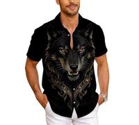 Hombres 3D Animal Salvaje impresión Campamento Cuello Manga Corta botón Arriba Camisa león Leopardo Oso Zorro Verano Casual Hawaiano Camisa