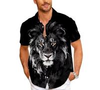 Hombres 3D Animal Salvaje impresión Campamento Cuello Manga Corta botón Arriba Camisa león Leopardo Oso Zorro Verano Casual Hawaiano Camisa